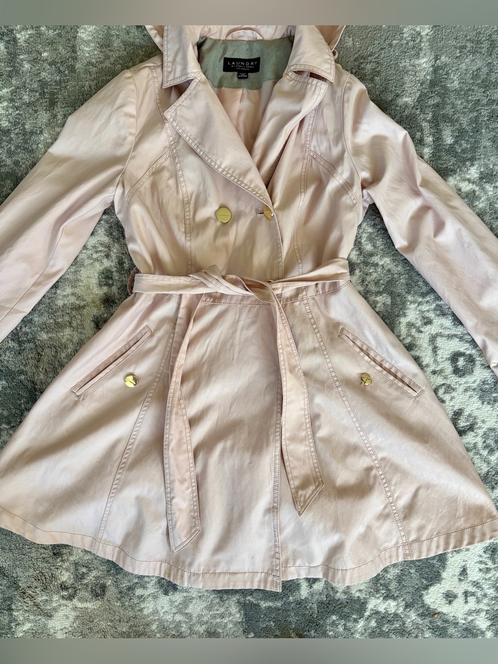 LAUNDRY BY SHELLI SEGAL Blush Pink Hooded Double Breasted Medium Trench Coat - Picture 3 of 7